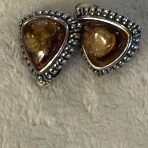 Native American natural stone clip on earrings signed